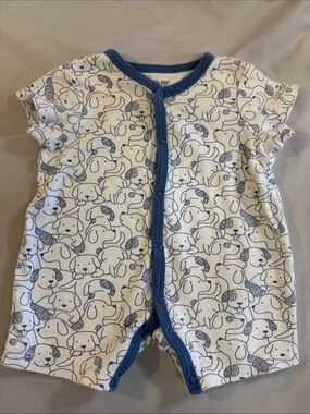 Little Me White Romper with Blue Neck Trim